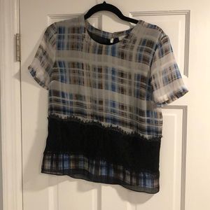 Plaid and Lace Shortsleeved Blouse